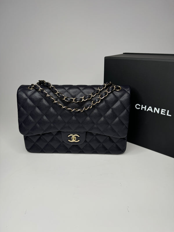 Chanel Navy Caviar Leather Jumbo Classic Double Flap