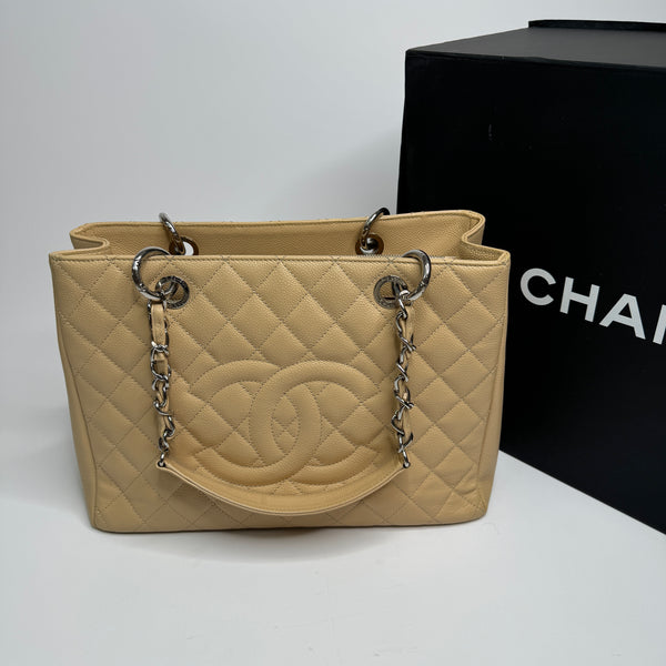 Chanel Grand Shopper Tote In Beige Caviar Leather