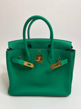 Hermès Birkin 30 In Menthe Clemence Leather With Gold Hardware