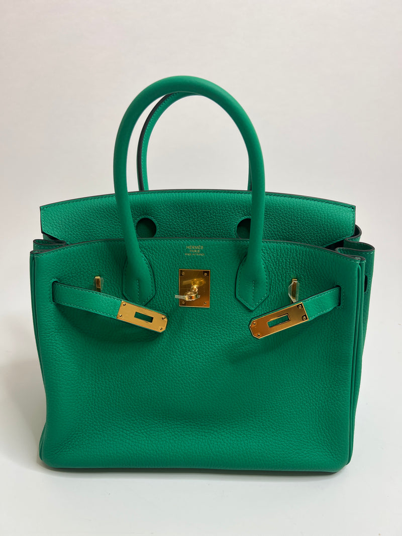 Hermès Birkin 30 In Menthe Clemence Leather With Gold Hardware