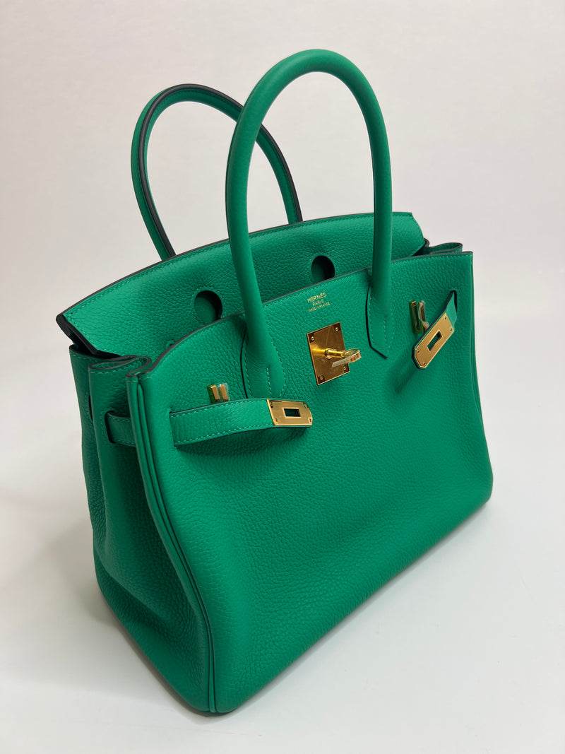 Hermès Birkin 30 In Menthe Clemence Leather With Gold Hardware
