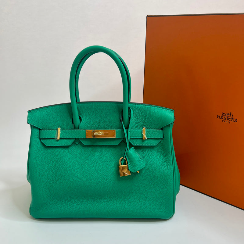 Hermès Birkin 30 In Menthe Clemence Leather With Gold Hardware