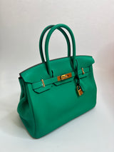 Hermès Birkin 30 In Menthe Clemence Leather With Gold Hardware
