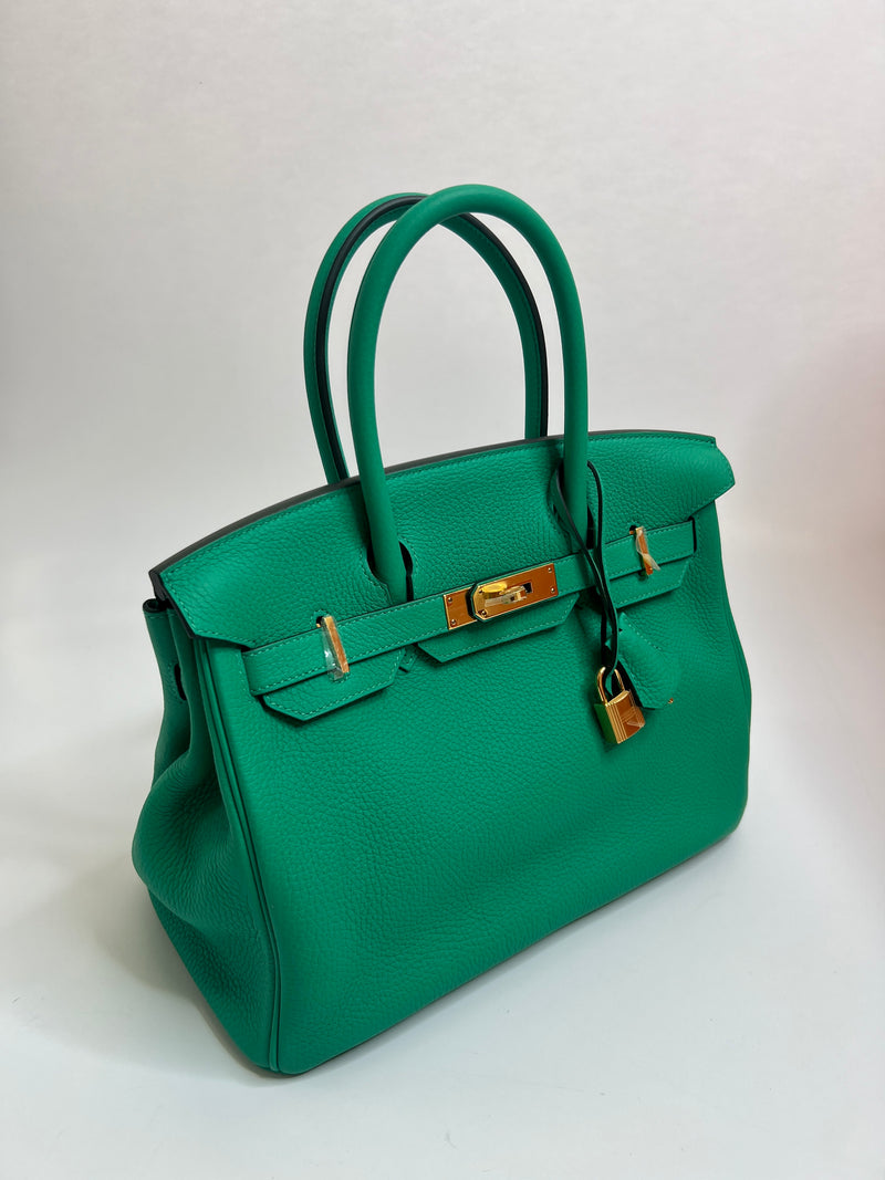 Hermès Birkin 30 In Menthe Clemence Leather With Gold Hardware