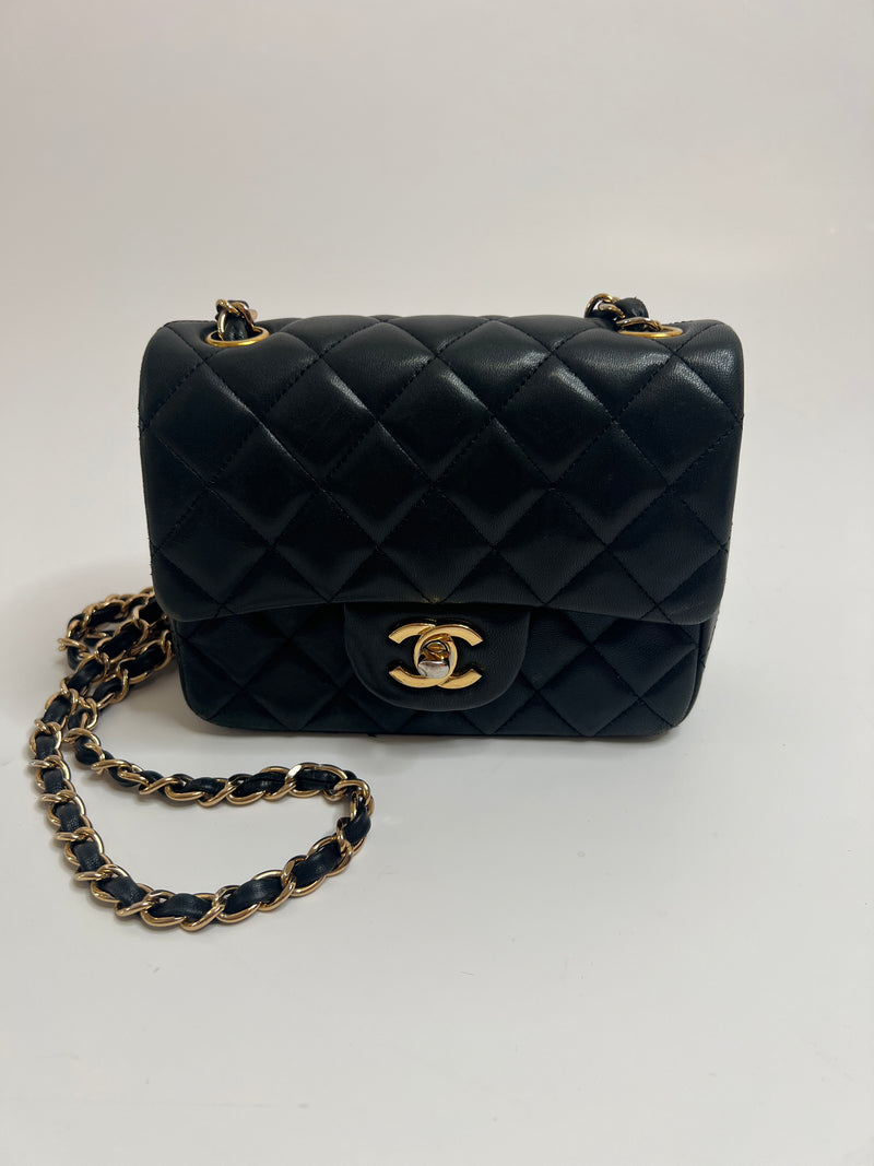 Chanel Mini Square Flap Bag In Black Lambskin