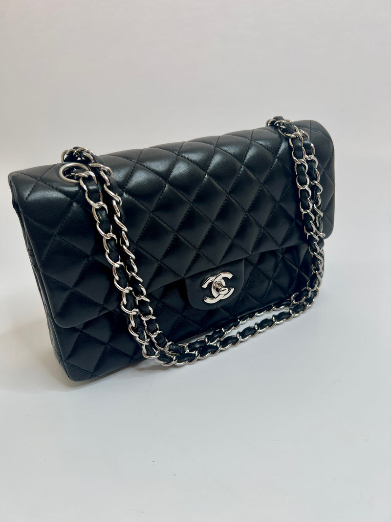 Chanel Black Lambskin Leather Medium Classic Double Flap