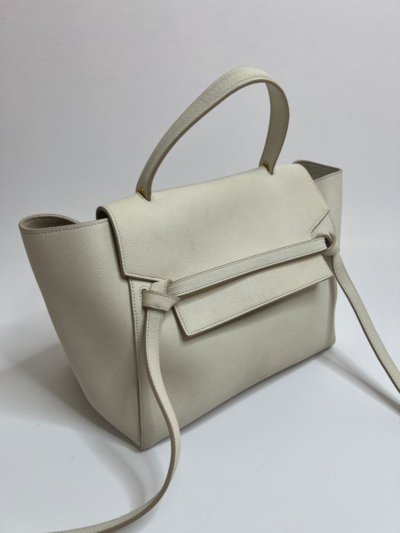 Celine Micro Belt Bag In White Grained Leather