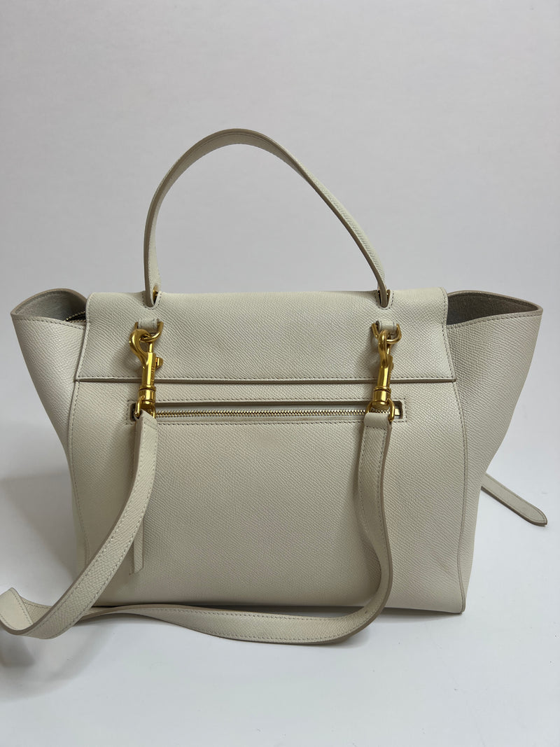 Celine Micro Belt Bag In White Grained Leather