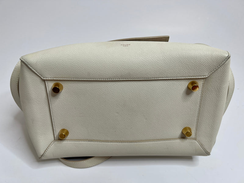 Celine Micro Belt Bag In White Grained Leather
