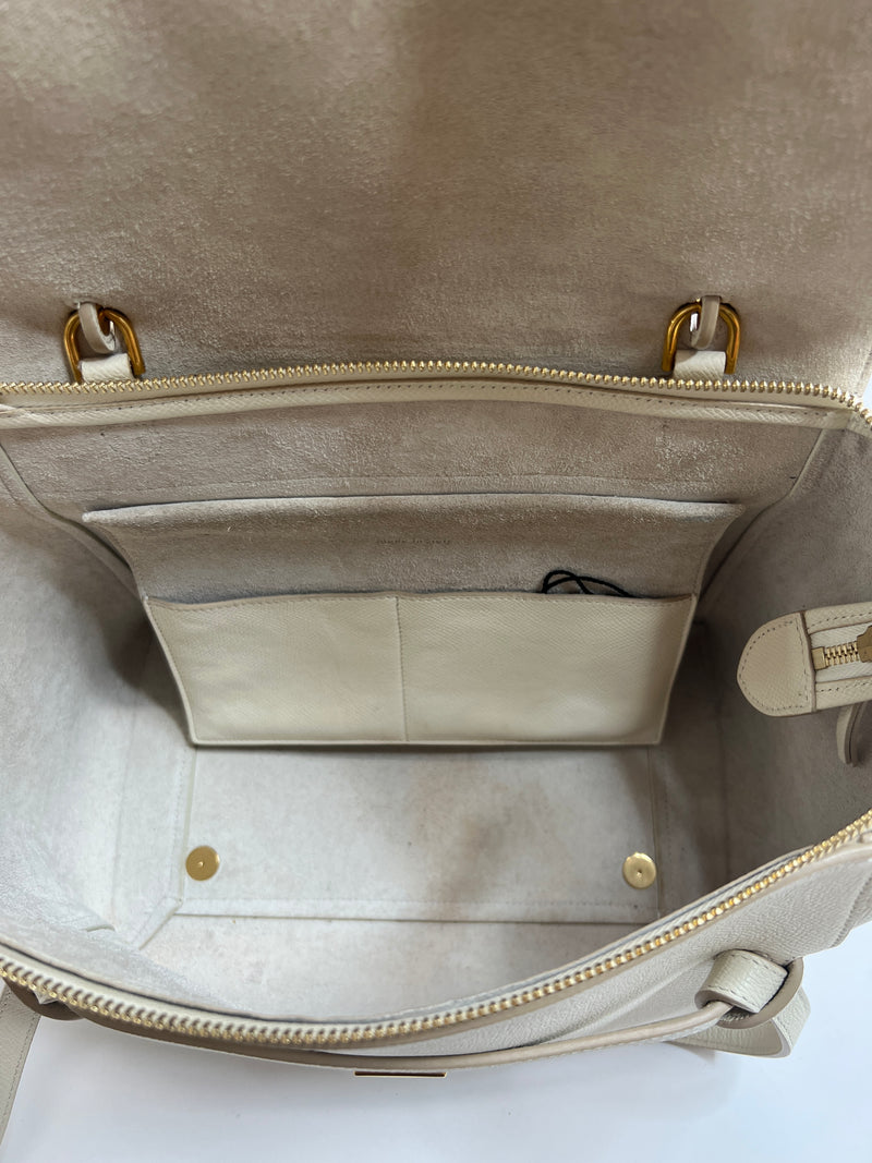 Celine Micro Belt Bag In White Grained Leather