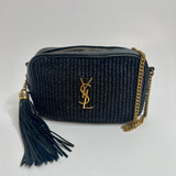 Saint Laurent Black Raffia Lou Camera Bag