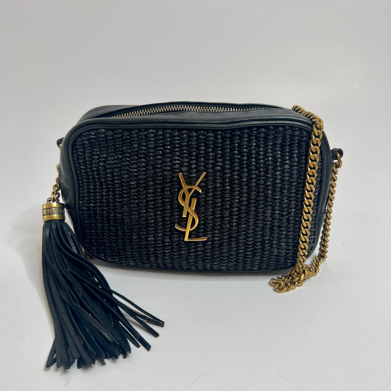 Saint Laurent Black Raffia Lou Camera Bag