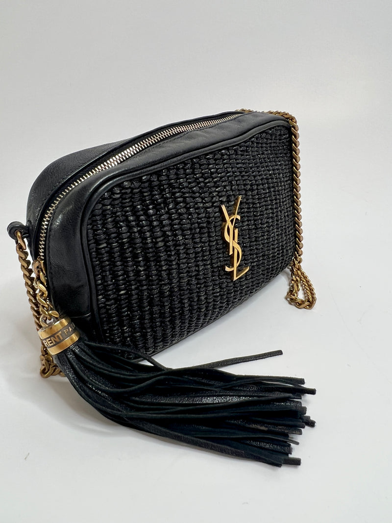 Saint Laurent Black Raffia Lou Camera Bag