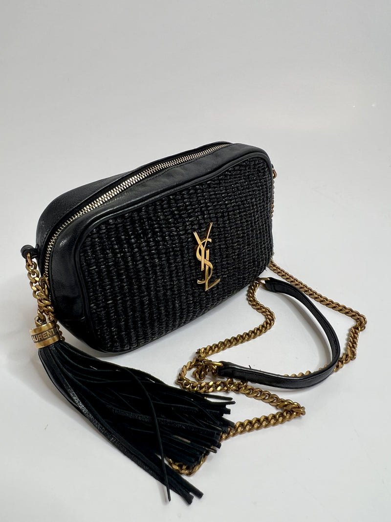 Saint Laurent Black Raffia Lou Camera Bag
