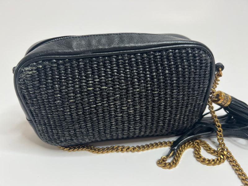 Saint Laurent Black Raffia Lou Camera Bag