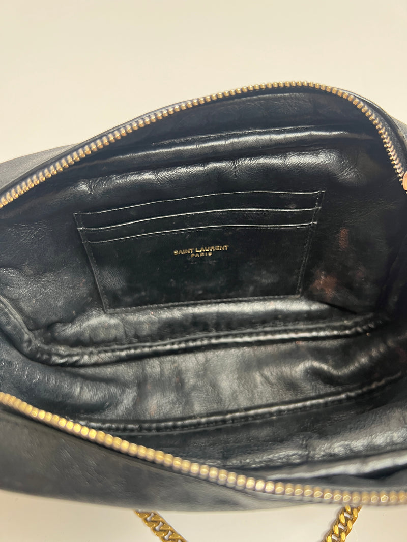Saint Laurent Black Raffia Lou Camera Bag