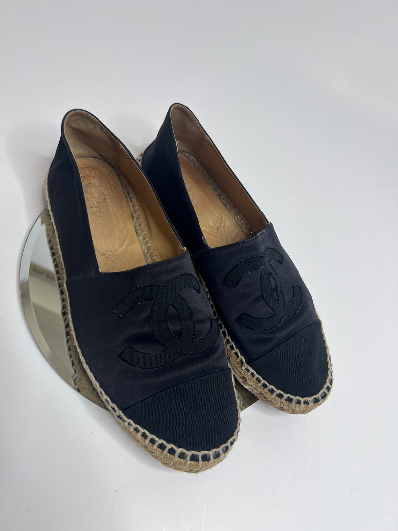 Chanel Black Satin Espadrilles (Size 41/UK 8)
