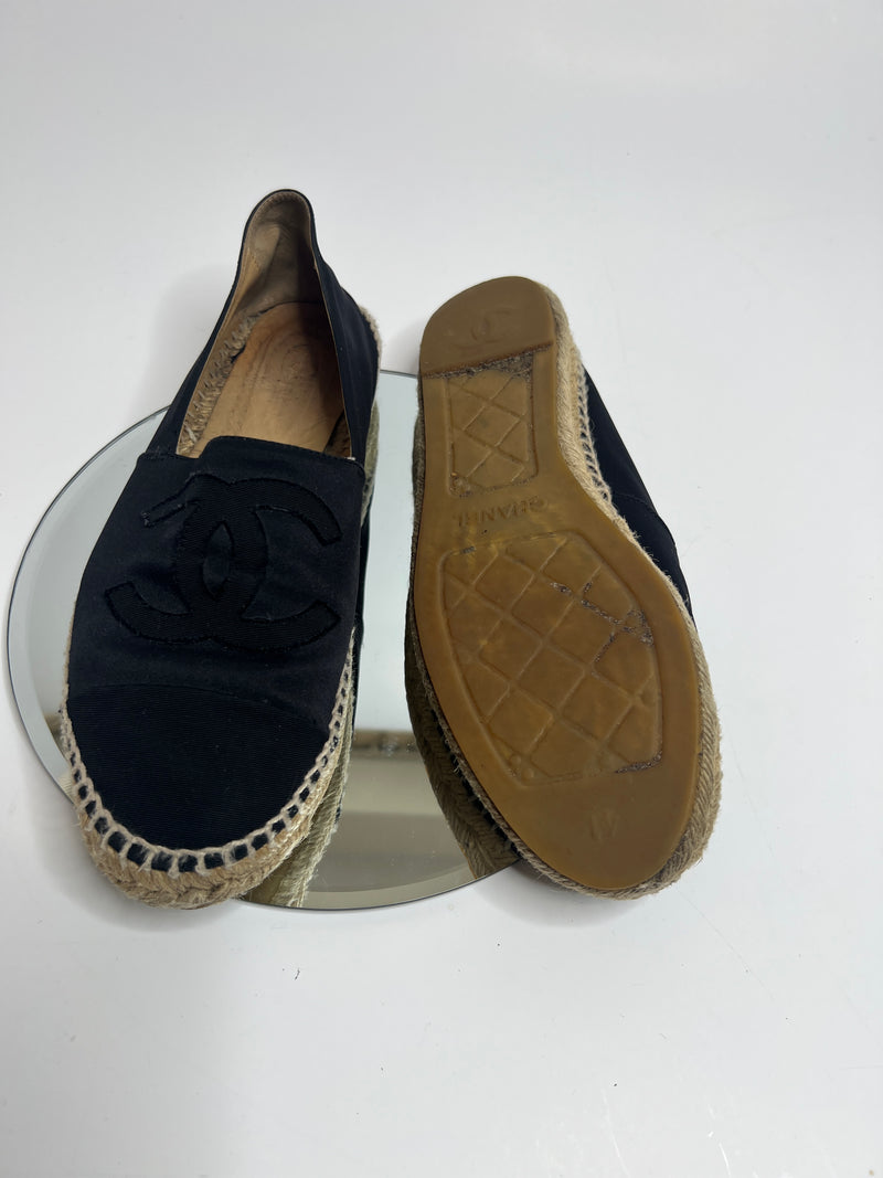 Chanel Black Satin Espadrilles (Size 41/UK 8)