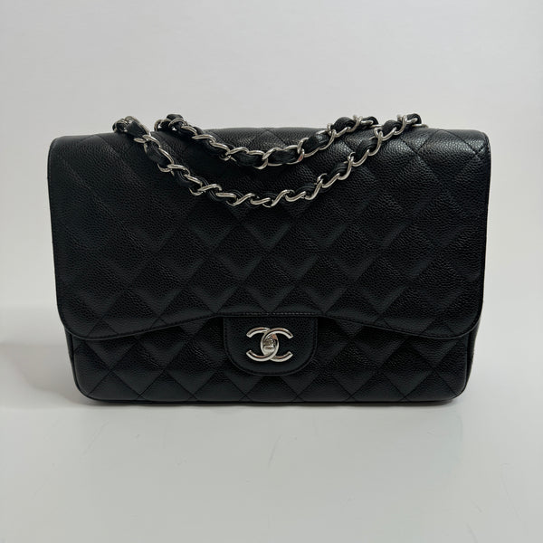 Chanel Black Caviar Leather Jumbo Classic Single Flap