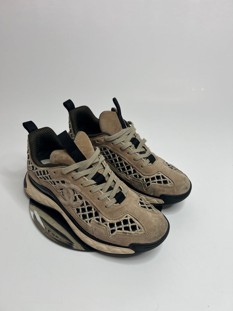 Chanel Technical Beige / Black Abstract Sneakers (Size 39.5/UK 6.5)
