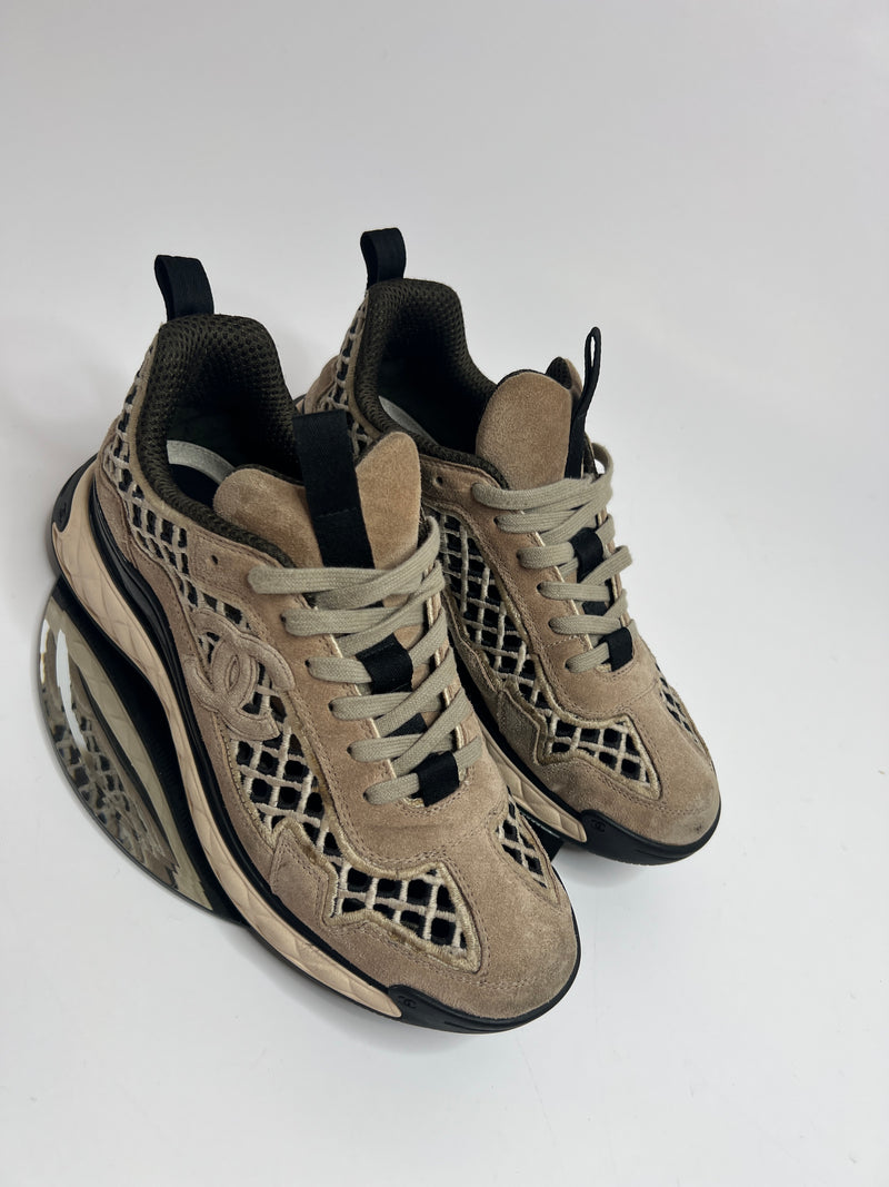 Chanel Technical Beige / Black Abstract Sneakers (Size 39.5/UK 6.5)