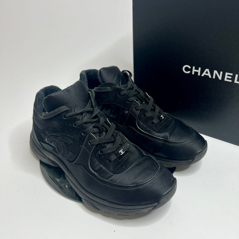 Chanel Black Satin CC Logo Sneakers (Size 40.5/UK 7.5)