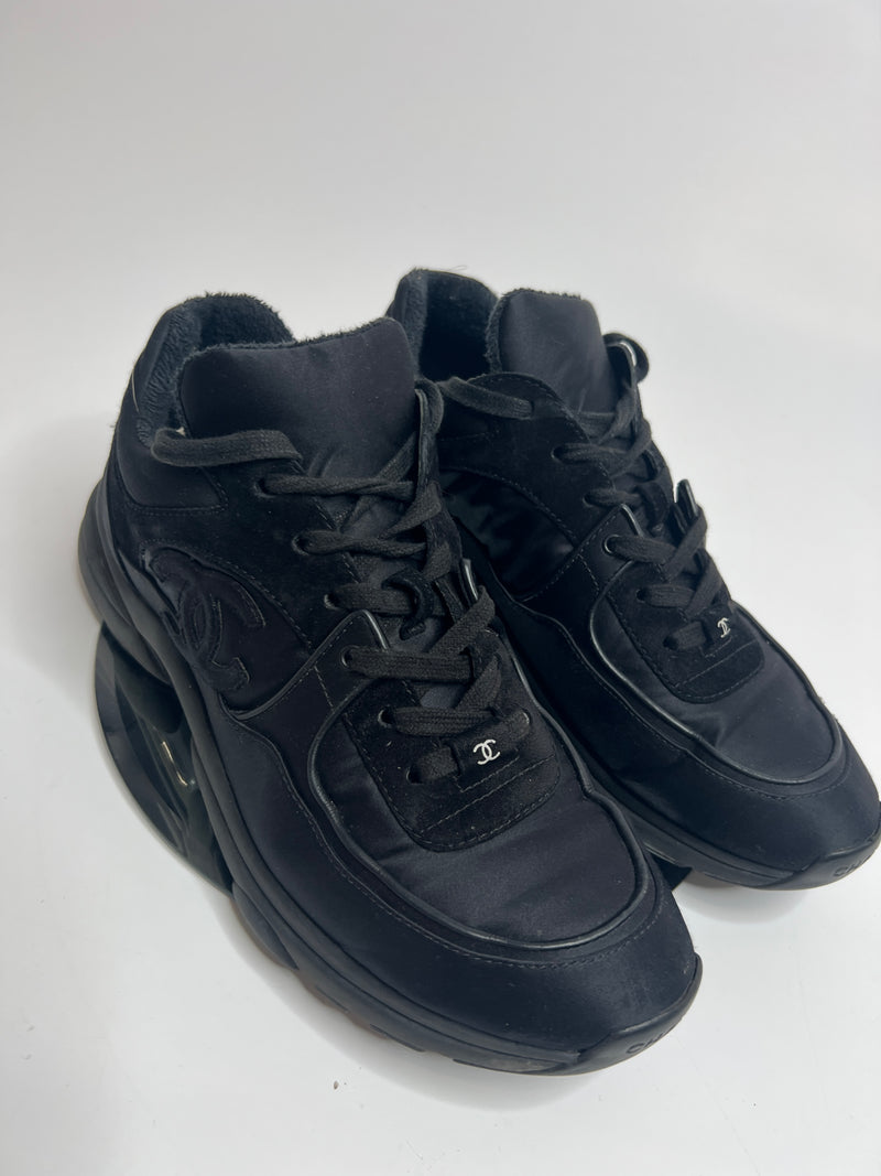 Chanel Black Satin CC Logo Sneakers (Size 40.5/UK 7.5)
