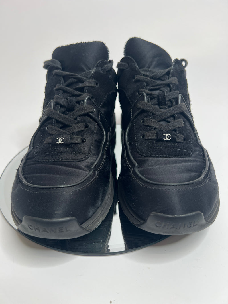 Chanel Black Satin CC Logo Sneakers (Size 40.5/UK 7.5)