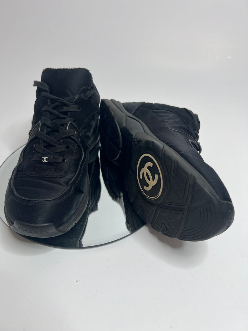 Chanel Black Satin CC Logo Sneakers (Size 40.5/UK 7.5)