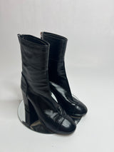 Chanel Black Patent Leather Heeled Ankle Boots (Size 38.5 /UK 5.5)
