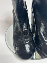 Chanel Black Patent Leather Heeled Ankle Boots (Size 38.5 /UK 5.5)