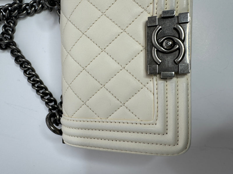 Chanel Micro Boy Bag In Off White Lambskin
