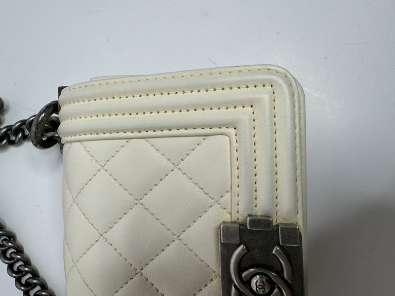 Chanel Micro Boy Bag In Off White Lambskin