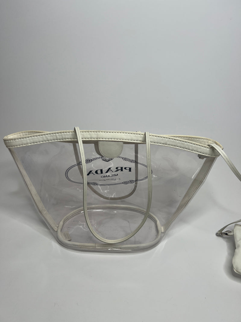 Prada White/Transparent PVC Plastic Logo Tote