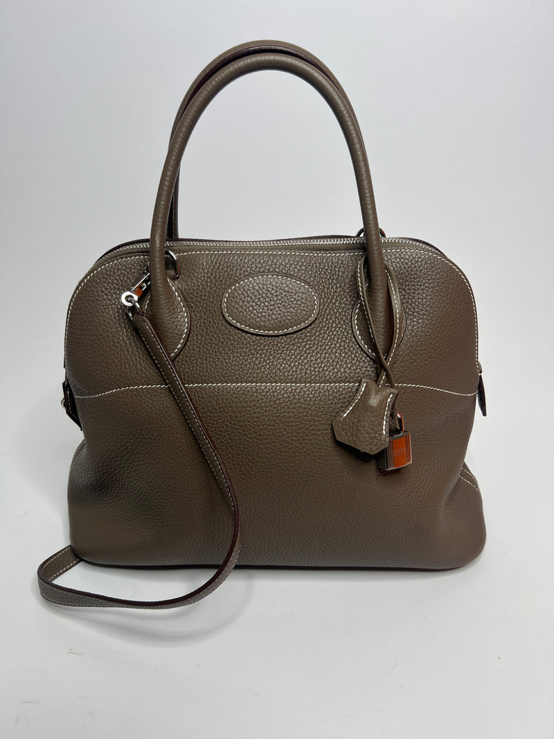 Hermès Bolide 32 In Etoupe Clemence Leather