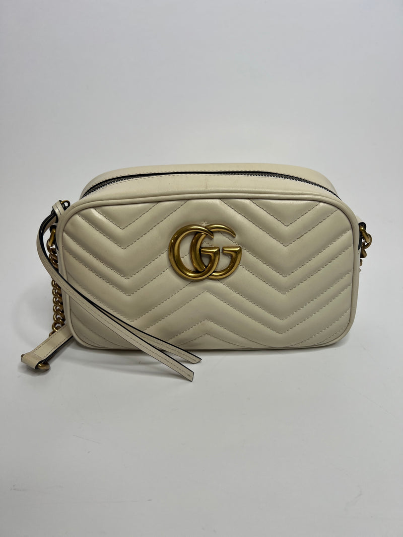 Gucci GG Marmont Small Cream Matelasse Shoulder Bag