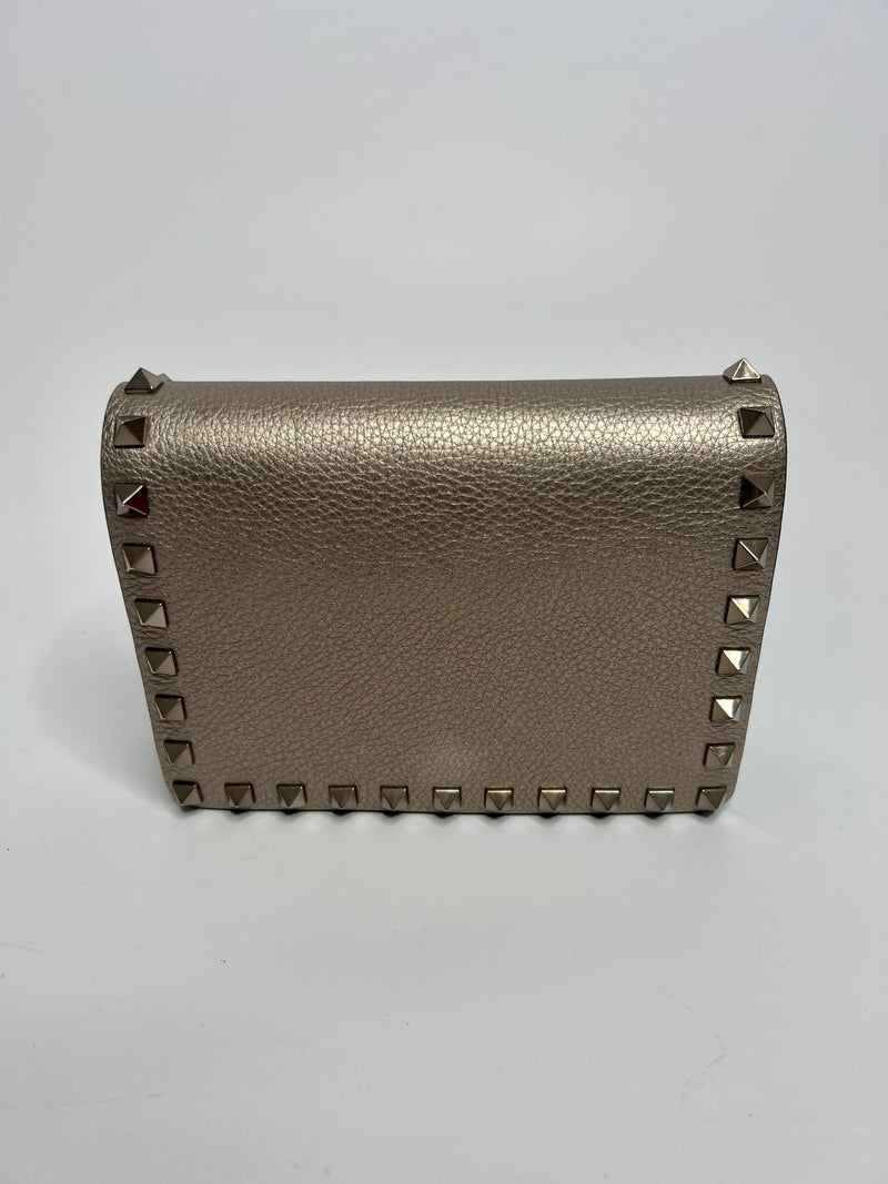 Valentino Rockstud Cross Body Bag in Gold Grained Leather