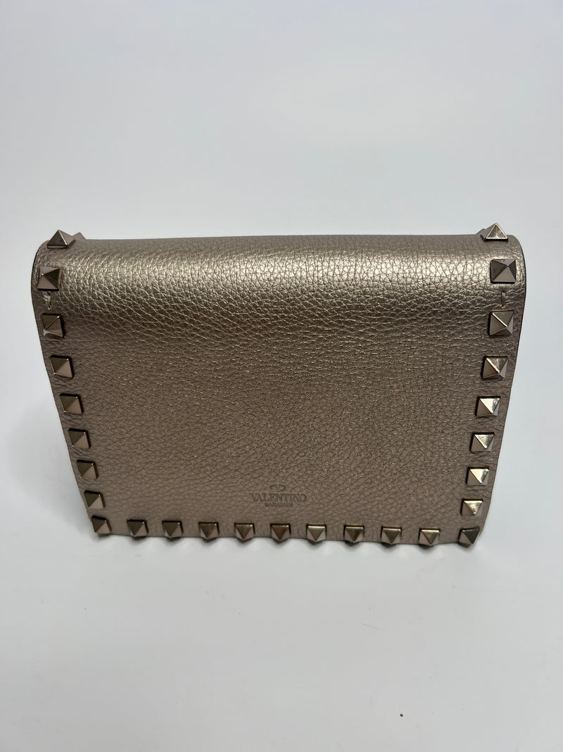Valentino Rockstud Cross Body Bag in Gold Grained Leather