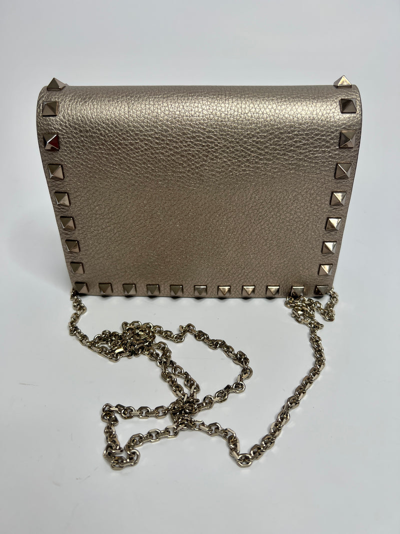 Valentino Rockstud Cross Body Bag in Gold Grained Leather
