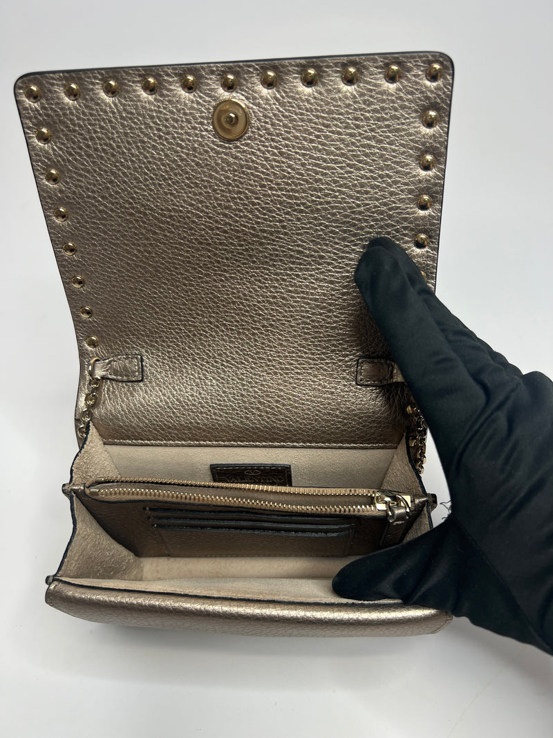 Valentino Rockstud Cross Body Bag in Gold Grained Leather