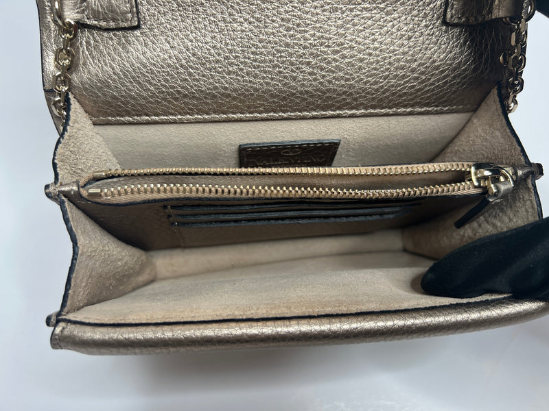 Valentino Rockstud Cross Body Bag in Gold Grained Leather