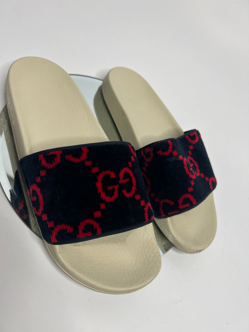 Gucci Pursuit Terry Cloth Logo Pool Slide Sandals (Size 39/ UK 6)