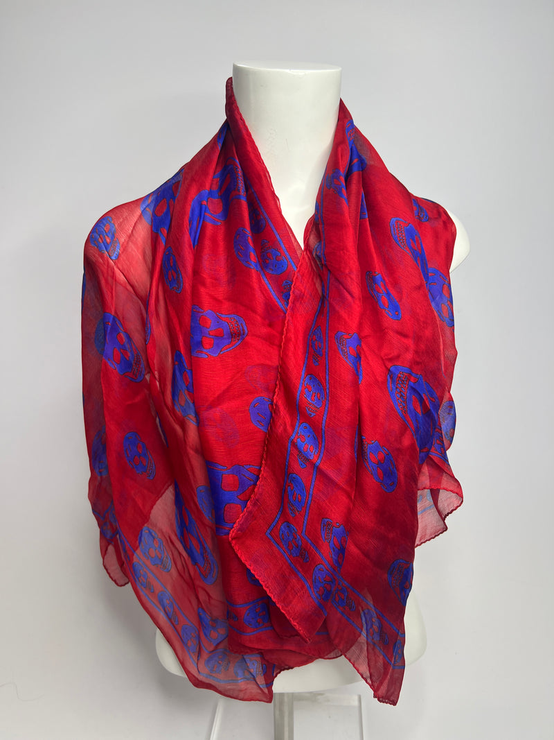 Alexander McQueen Red/Blue Silk Scarf