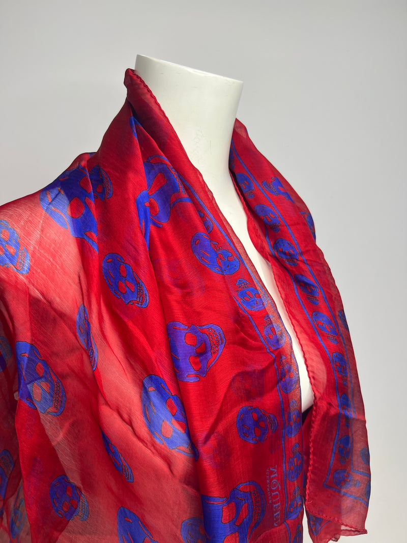 Alexander McQueen Red/Blue Silk Scarf