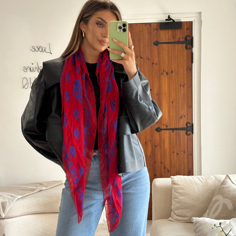 Alexander McQueen Red/Blue Silk Scarf