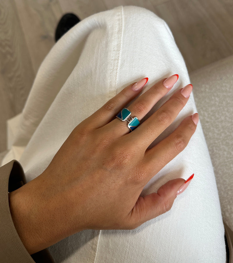 Fendi Bicolor Enamel Fendista Wide Band Ring