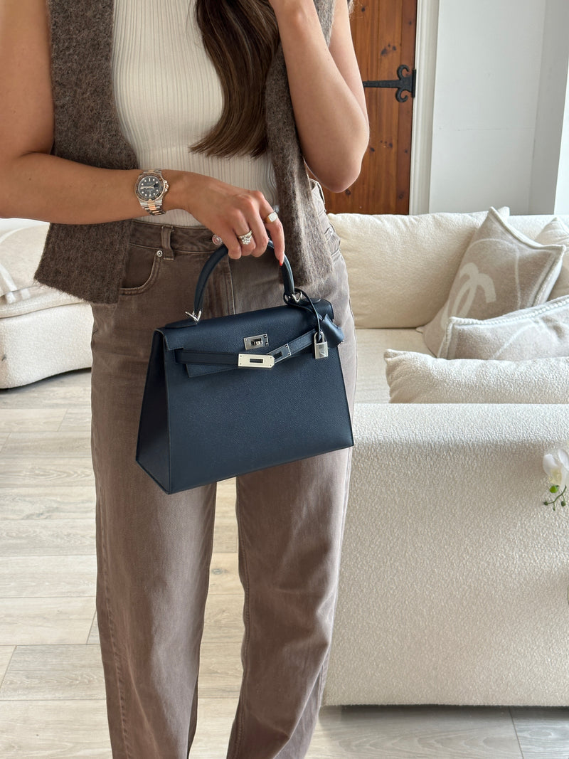 Hermès Kelly Sellier 28 In Blue Indigo Epsom Leather