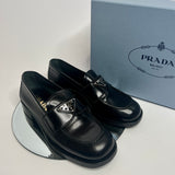 Prada Black Logo Loafers (Size 35.5/UK 2.5 )