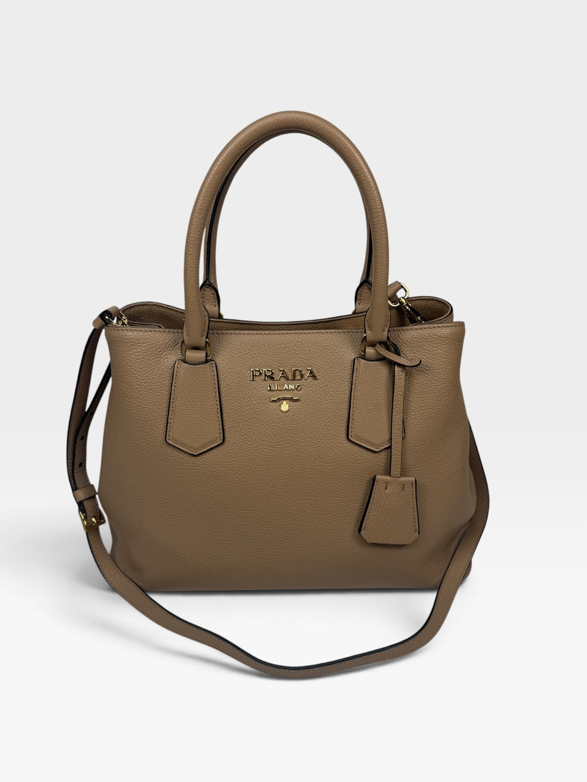 Prada Double Medium Tote In Blush Saffiano Leather With Gold Hardware. 100% authentic and pre loved in excellent condition.