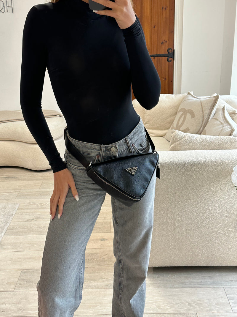 Prada Black Saffiano Leather Belt Bag
